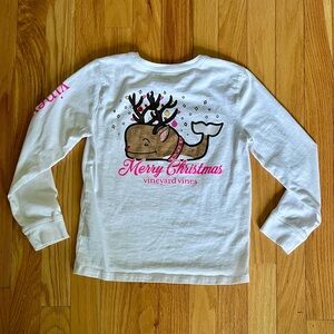 Vineyard Vines Reindeer Long Sleeve Tee White/Pink Size XS (5-6)